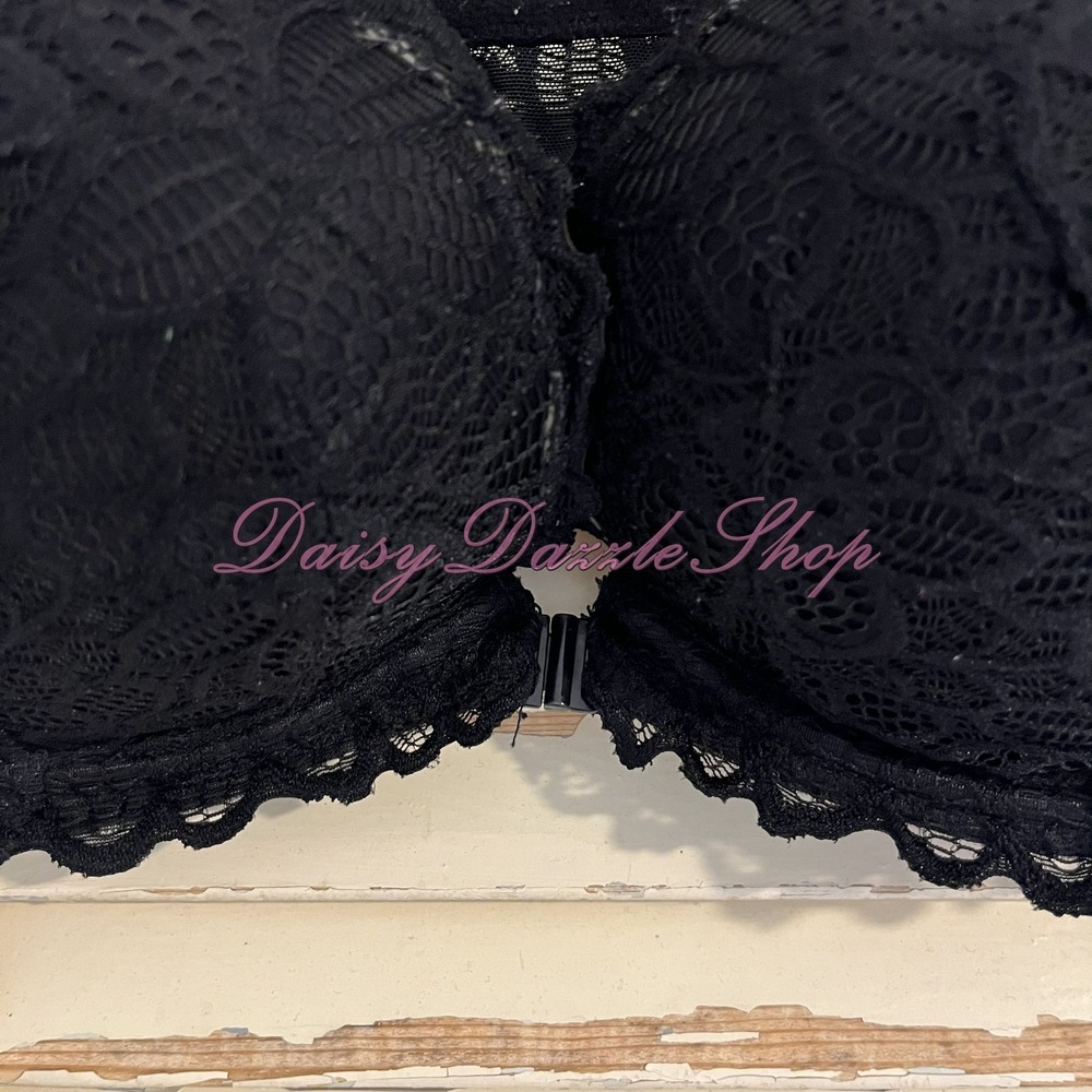 Victorias Secret PINK Date Push Up Bra Bralette Black Lace Racerback Bra 36 D - Picture 4 of 10